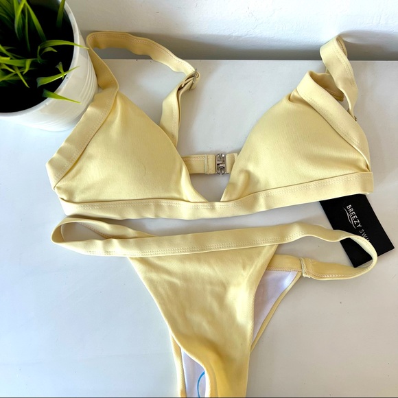 Pale Yellow Breezy Swim High Leg Triangle Bikini - Picture 1 of 9